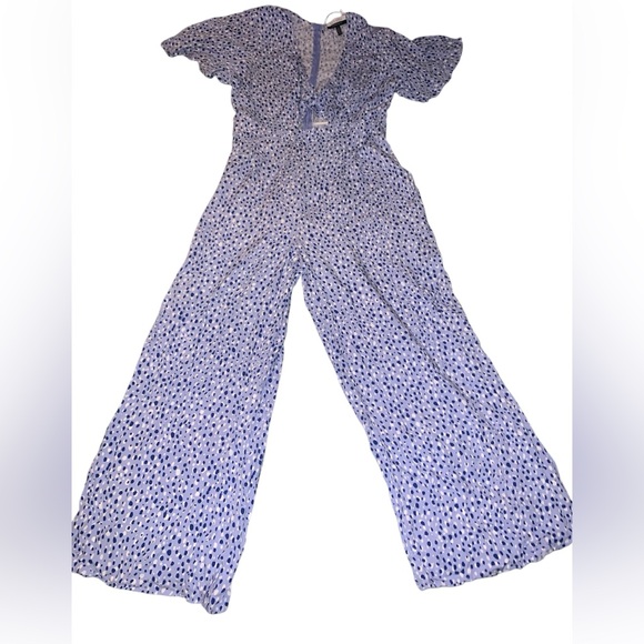 Eloquii 1X 16w Blue Patterned  Romper Jumpsuit with sexy front tie nwot curvy - Picture 2 of 11